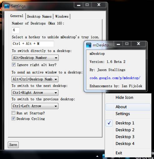 mDesktop - 在 Windows 中创建多个虚拟桌面 1