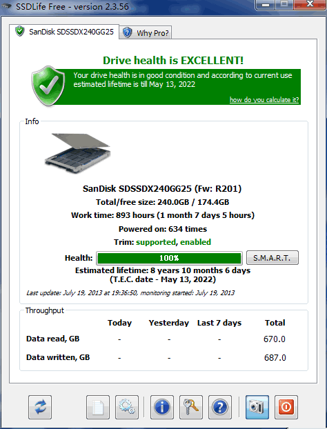 SSD Life Free - 检测 SSD 硬盘健康状态/寿命 1