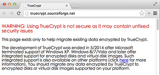 注意：使用 TrueCrypt 不再安全 1