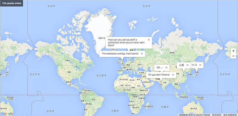 实时世界地图聊天，优雅的向世界人民问好 1