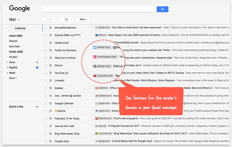 Gmail Sender Icons - 给 Gmail 邮件列表添加网站图标 [Chrome] 1