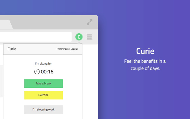 Curie - 带有坐姿示范的浏览器工作与休息提醒扩展 [Chrome] 2