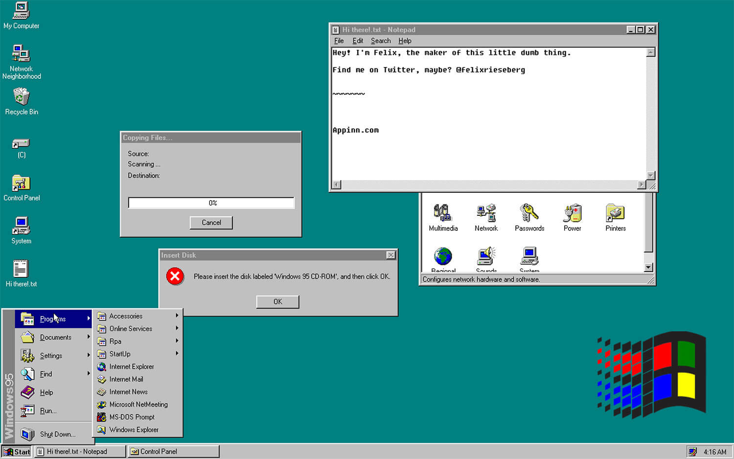 在 23 周年之际，有人把 Windows 95 打包成软件了 [Win/macOS/Linux] 1