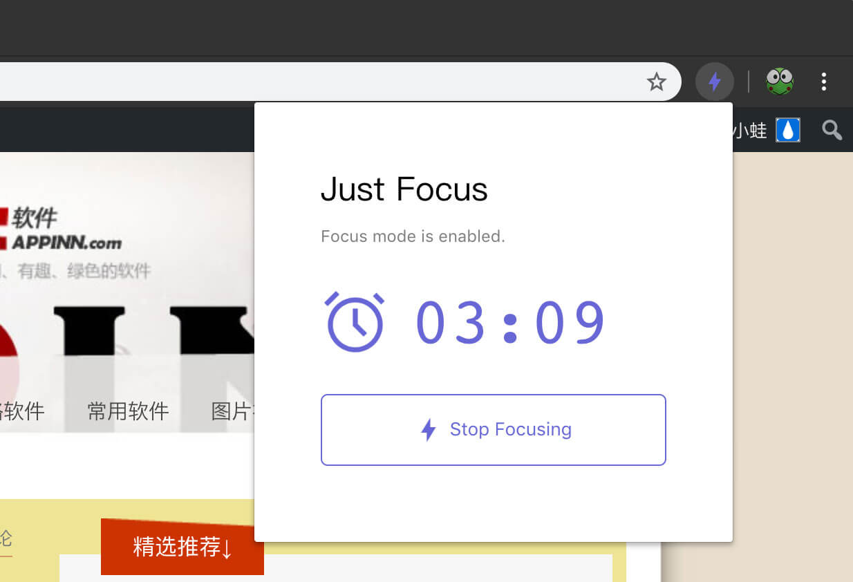 Just Focus - 简单的专心工具，屏蔽指定网站并记录专心时间 [Chrome] 2