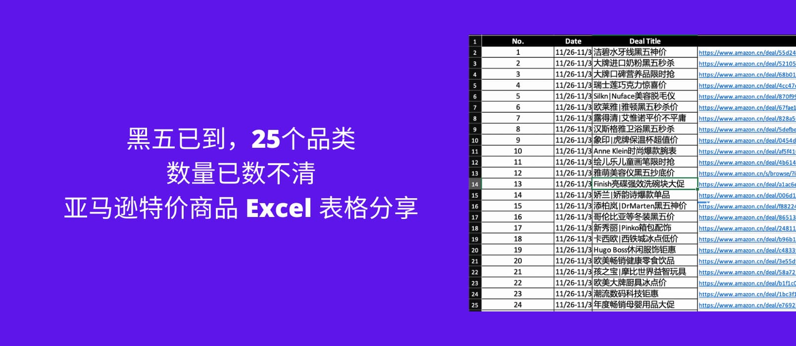 黑五已到，25个品类，已数不清，亚马逊特价商品 Excel 表格分享 1