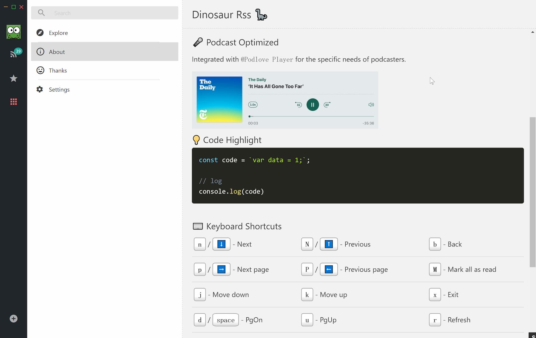 Dinosaur Rss - 极少消耗系统资源的 RSS 阅读器[Win/macOS] 1