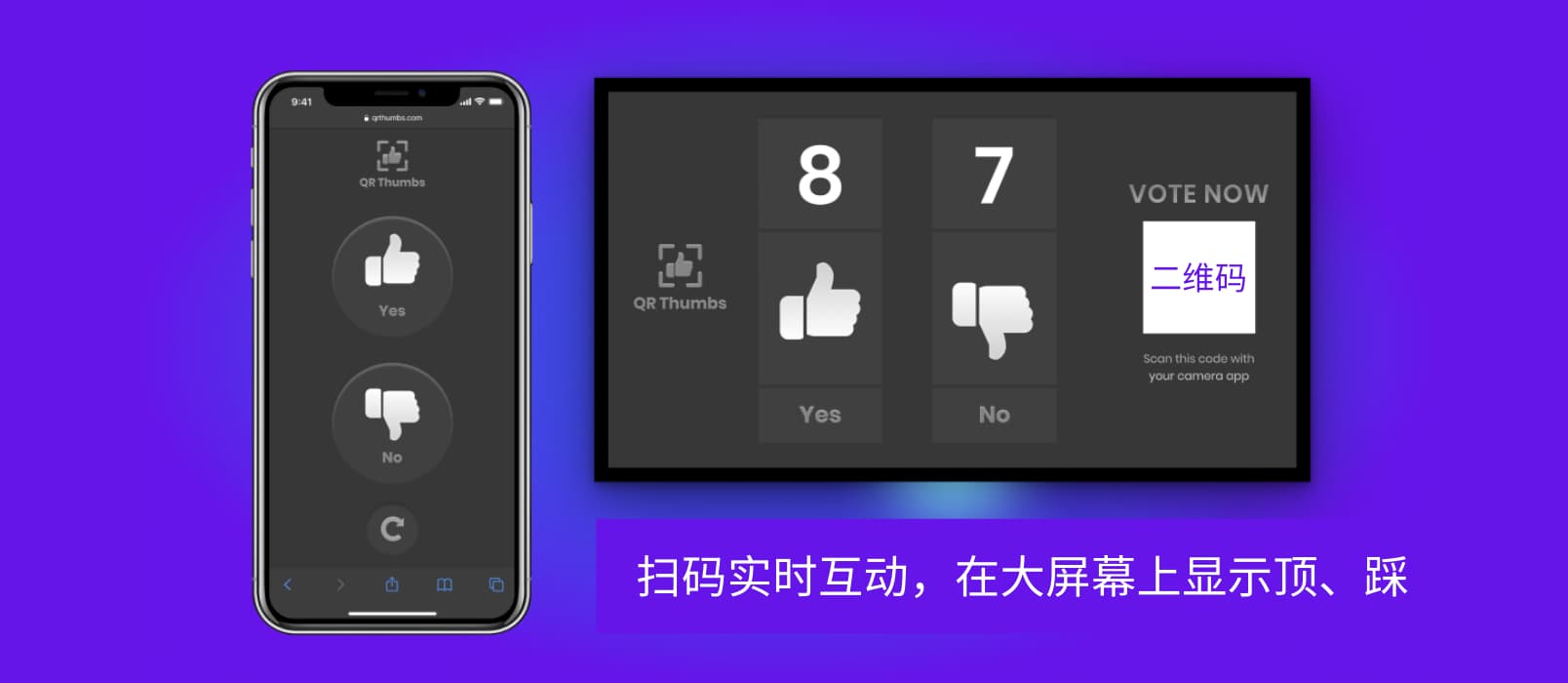 QR Thumbs - 扫码实时互动，在大屏幕上显示顶、踩