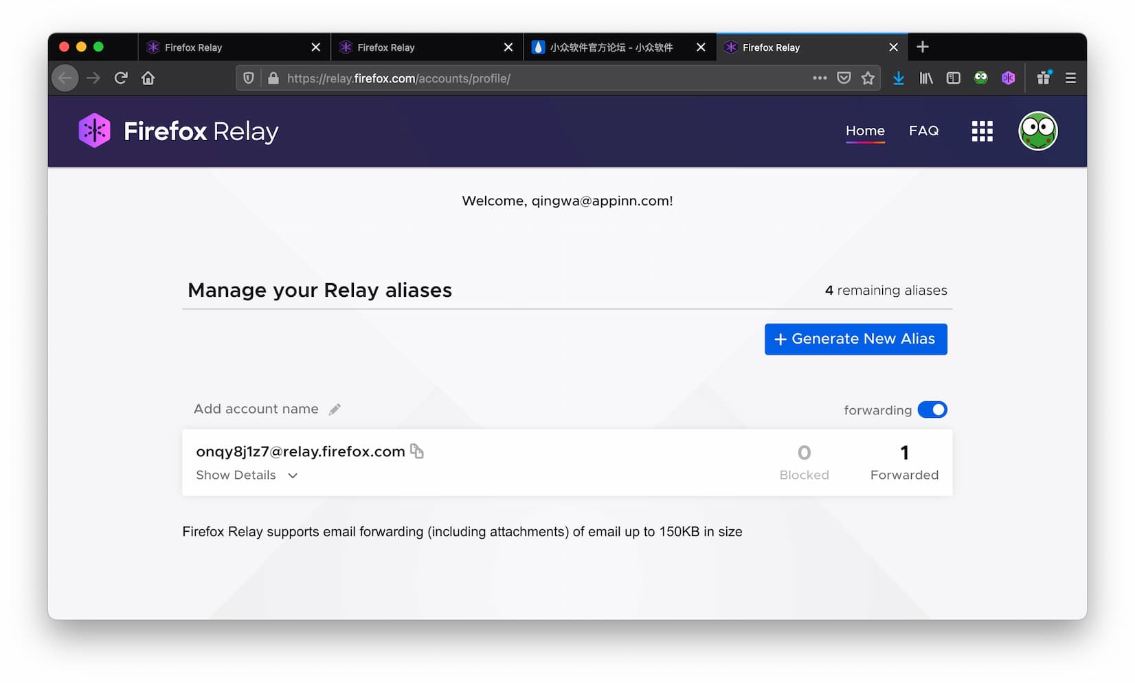 Firefox Relay - 免费提供 5 个临时邮箱地址，用来转发邮件，扩展算半成品？ 4