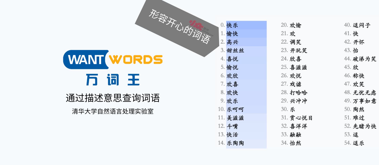 万词王 - 清华大学发布开源在线反向词典，通过描述意思来查询 100 个近义词