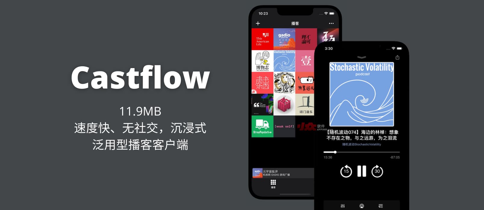 Castflow - 只有 11.9MB，速度快、无社交，沉浸式泛用型播客客户端[iPhone]