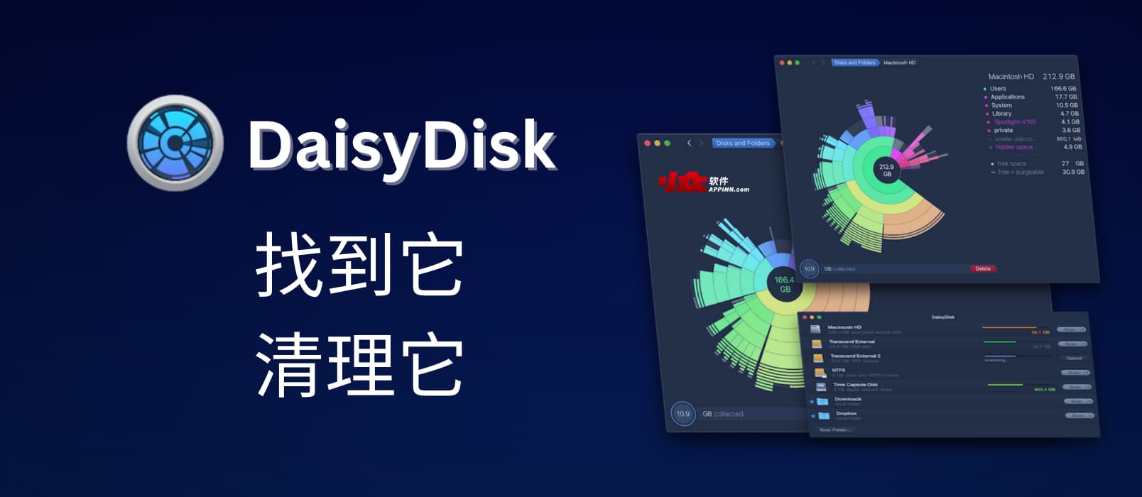DaisyDisk - 磁盘空间扫描工具：找出了 macOS 系统数据中的 269.4GB 垃圾文件，来自 APFS 快照文件