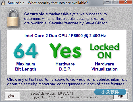 SecurAble - CPU 虚拟化/D.E.P./位数查询 1