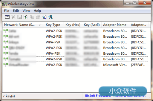 WirelessKeyView - 显示已保存的 Wifi 密码 1